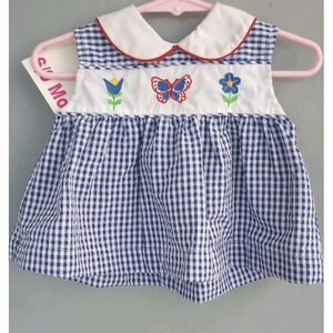 NWT Vintage Baby Dress Small Steps 6-9 mos Primary Colors‎ Gingham Butterflies